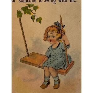 Antique 1914 Ephemera Postcard Barton Spooner Little Girl On Swing Sweet Poem